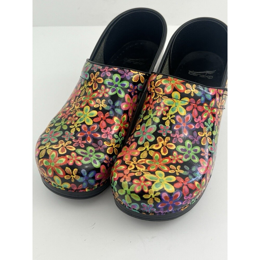 Dansko Professional Floral Bright Patent Leather Clogs EU 42 US 11.5 12 Comfort